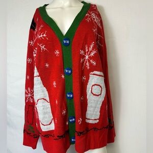 Samuel Adams Christmas Cardigan Ugly Sweater Button Up Red Mens Size Large